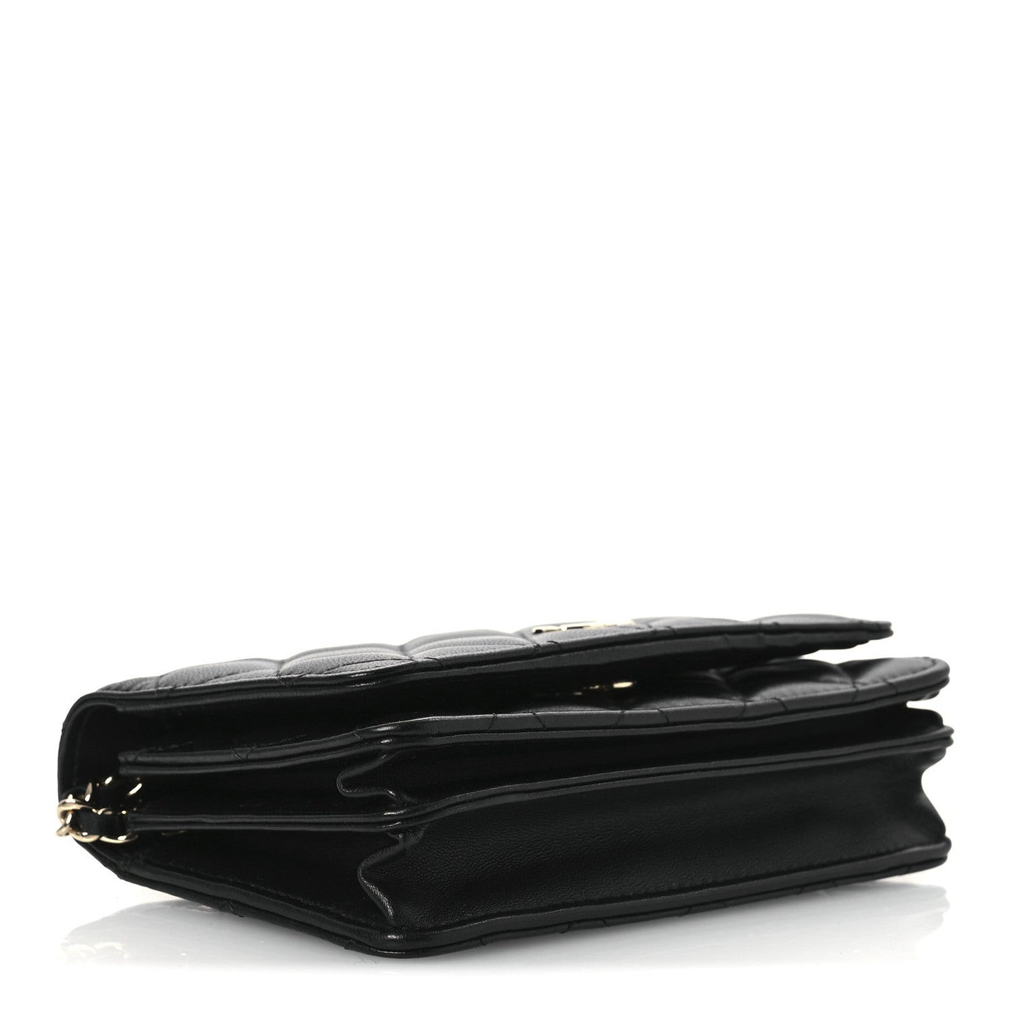Lambskin Quilted Mini Camellia Bow Wallet On Chain WOC Black
