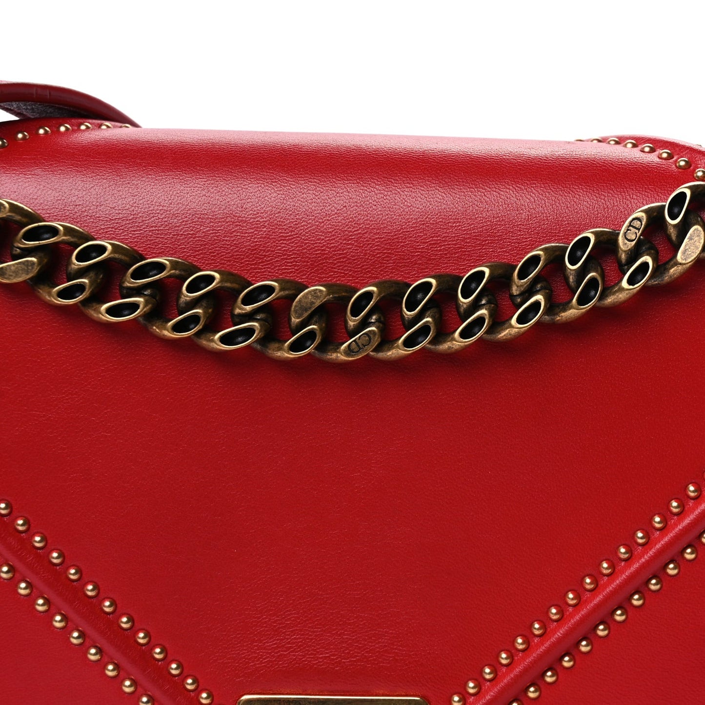 Calfskin Studded Medium Diorama Flap Bag Red