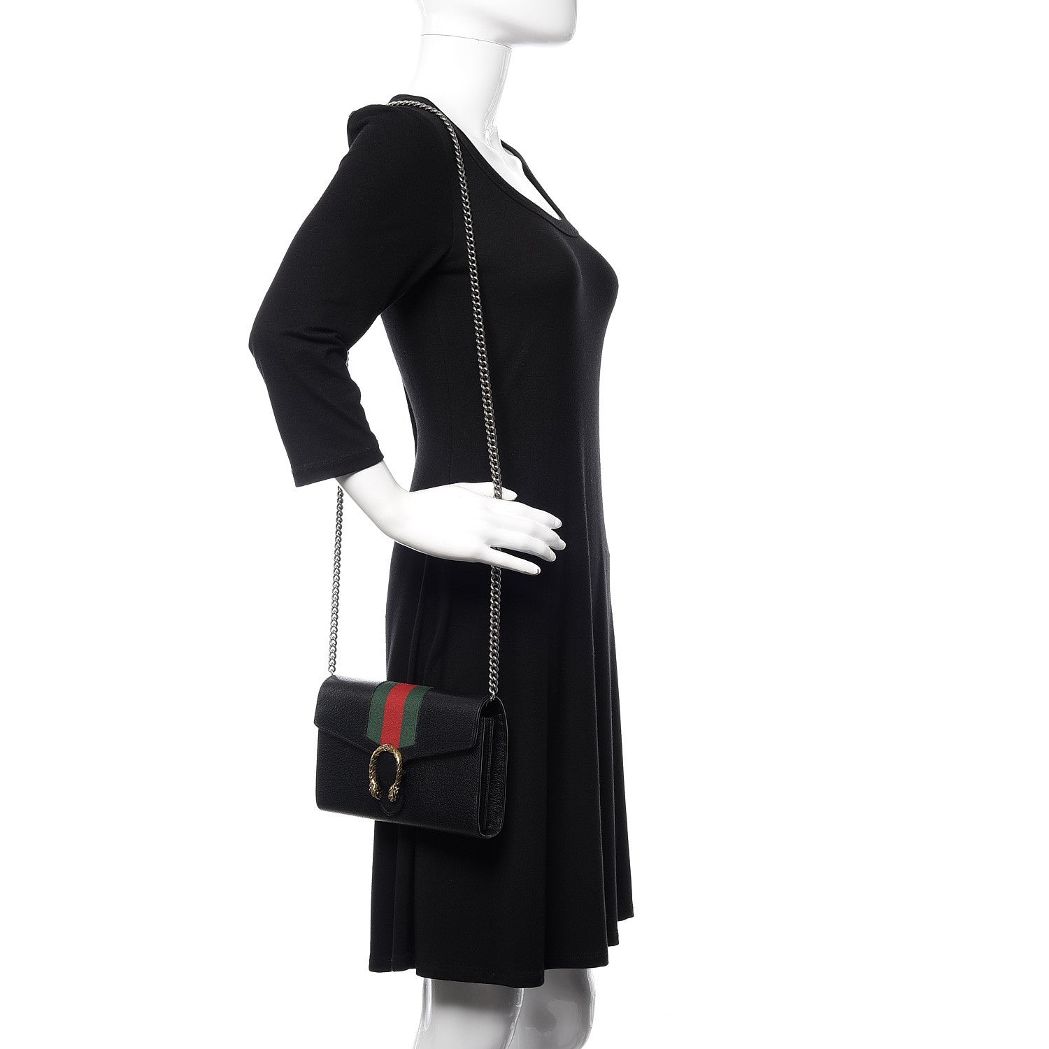 Gucci Calfskin Web Mini Dionysus Chain Wallet Black 2 of 15