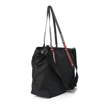 Prada Nylon New Vela Studded Tote Black Fuoco 3 of 12