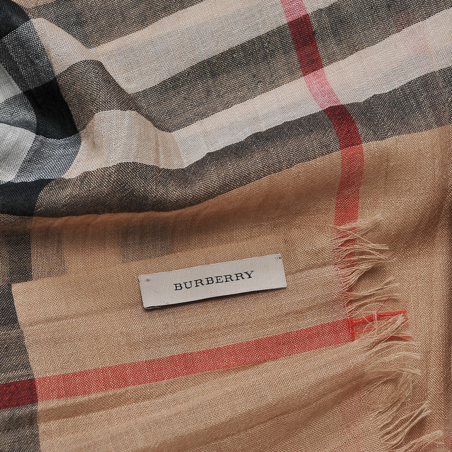 Burberry Linen Giant Check Lightweight Scarf Camel 10 of 10