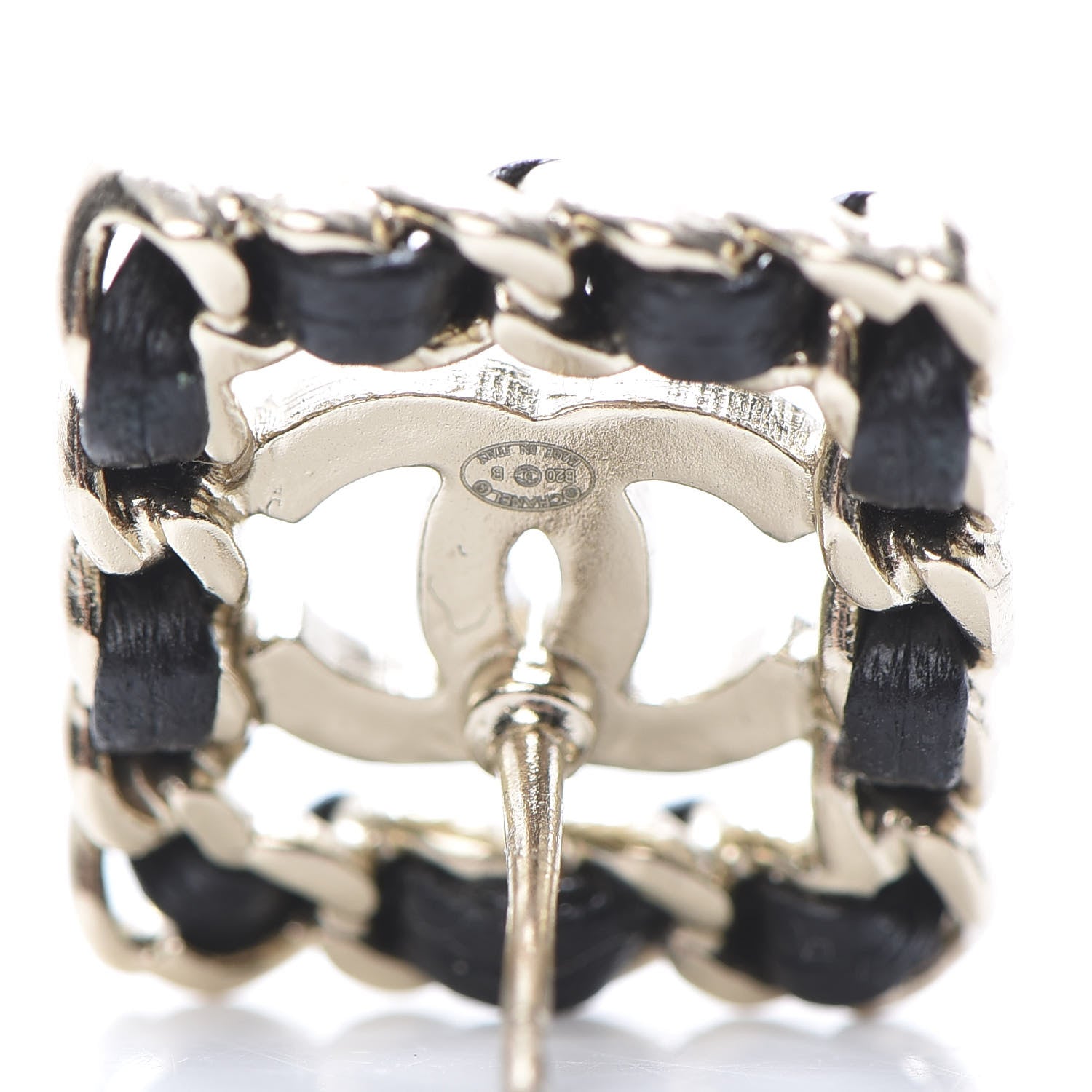 Chanel Crystal Lambskin Chain Sergeant Stud Earrings Black Gold 4 of 5