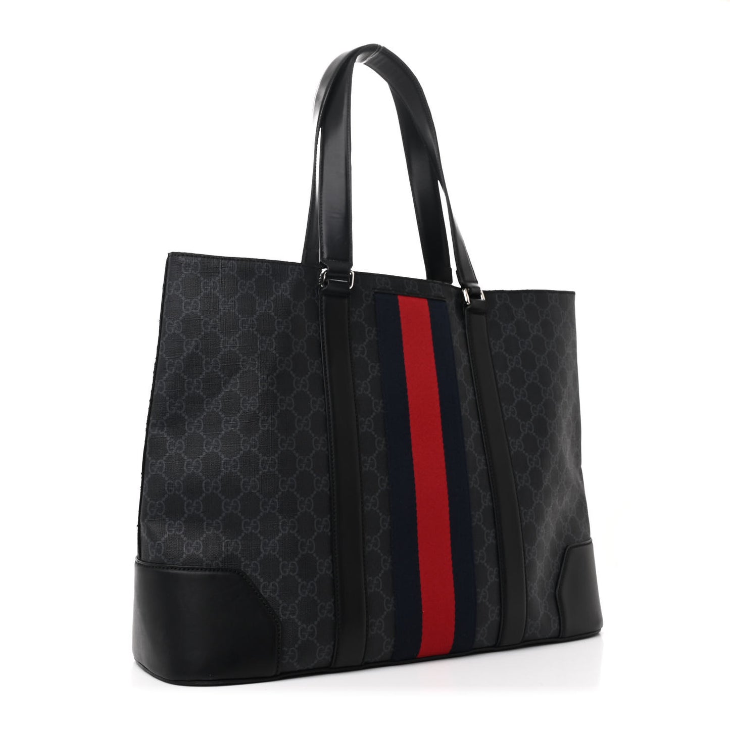GG Supreme Monogram Web Tote Black Grey