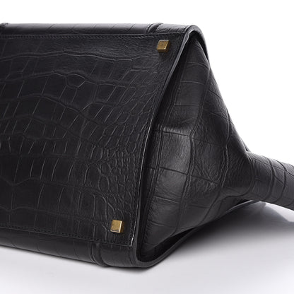 Celine Crocodile Embossed Calfskin Medium Phantom Luggage Black 9 of 9