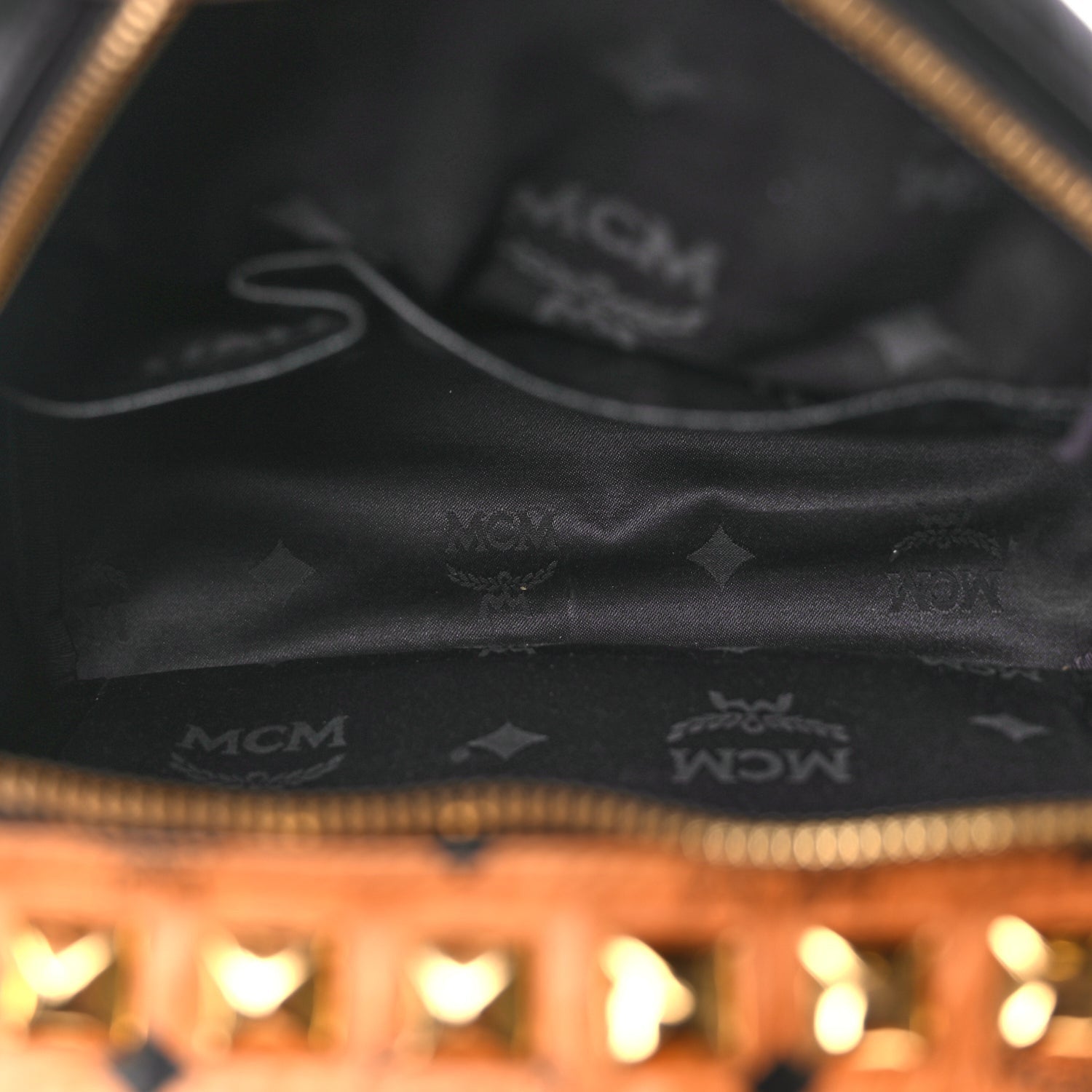 MCM Visetos Studded Colorblock Small Stark Brock Backpack Cognac Black 4 of 8