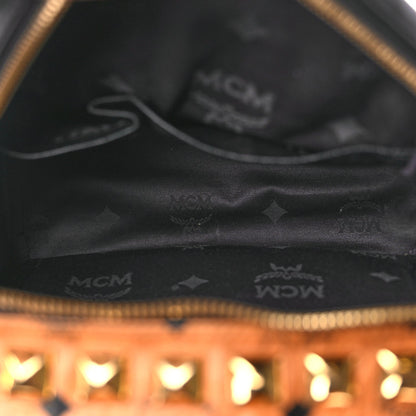 MCM Visetos Studded Colorblock Small Stark Brock Backpack Cognac Black 4 of 8