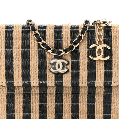 Chanel Raffia Jute Striped Belt Bag Black Beige 8 of 10