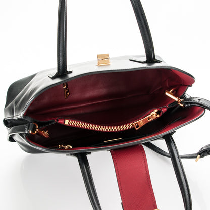 Prada Saffiano Cuir Bi-Color Double Handle Tote Black Fuoco 5 of 6