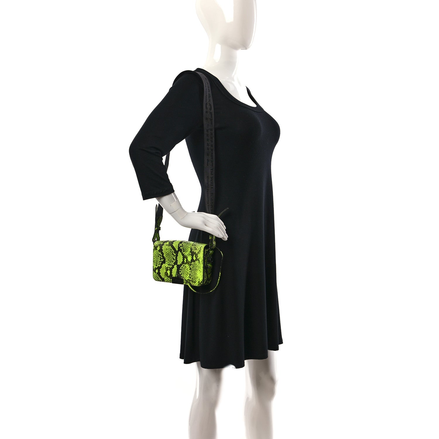 Off-White Calfskin Python Embossed Binder Flap Bag Fluo Yellow Black 2 of 8