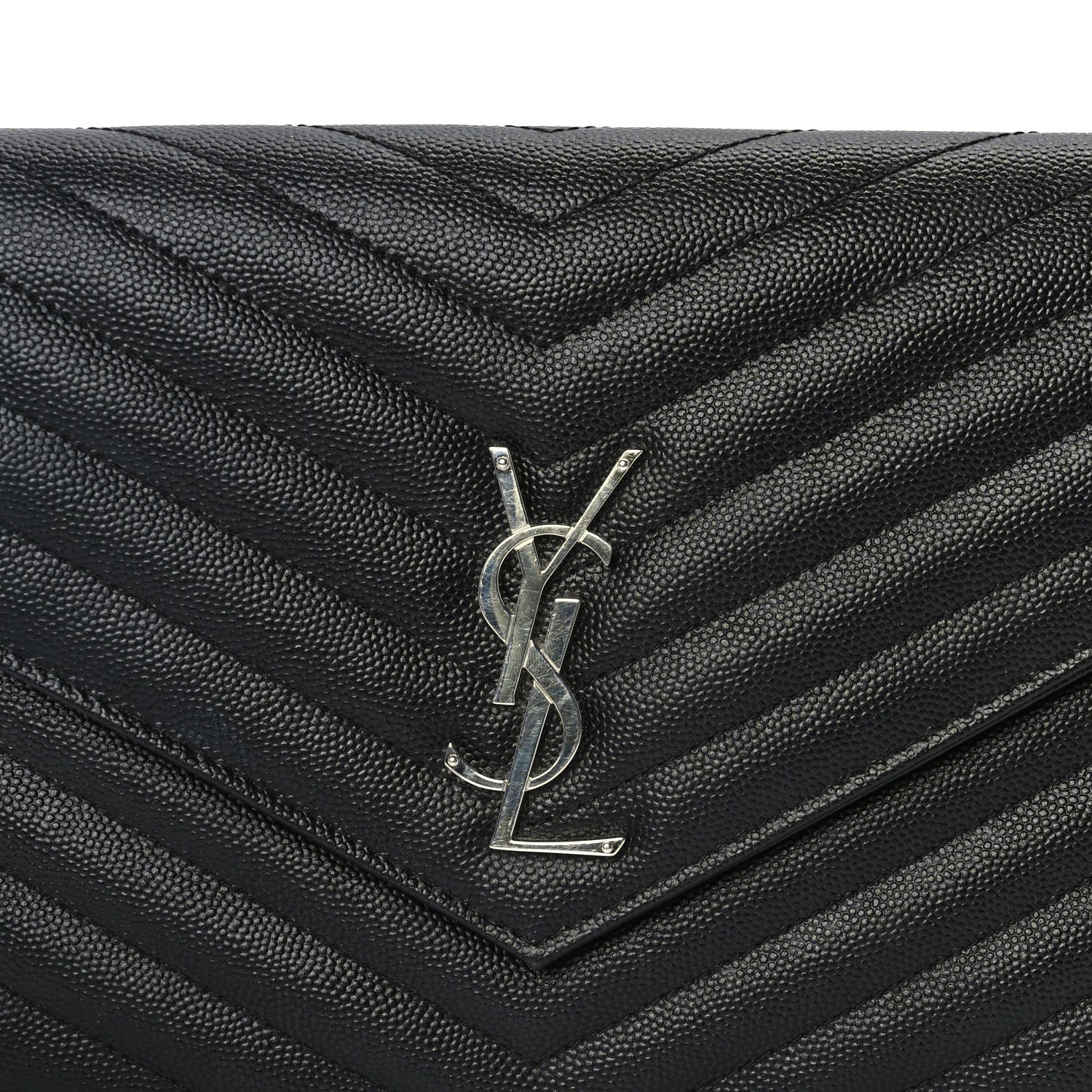 Saint Laurent Grain De Poudre Matelasse Chevron Monogram Envelope Clutch Black 6 of 8