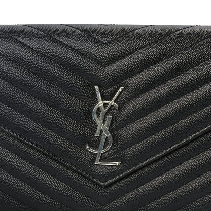 Saint Laurent Grain De Poudre Matelasse Chevron Monogram Envelope Clutch Black 6 of 8