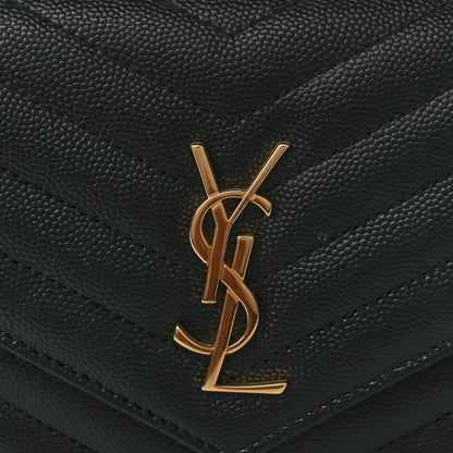 Saint Laurent Grain De Poudre Matelasse Chevron Monogram Envelope Chain Wallet 6 of 8