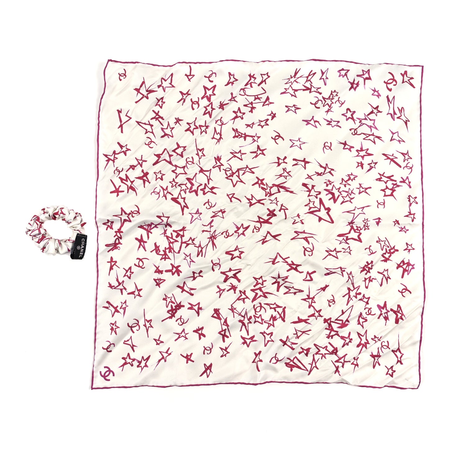 Silk CC Scrunchie and Scarf Hair Tie Set White Pink Blue