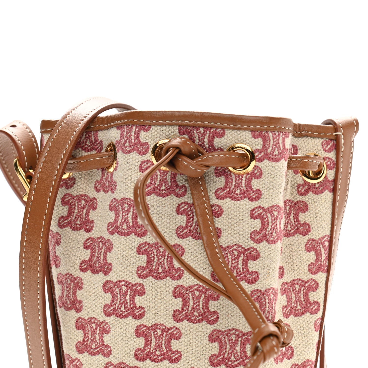 Celine Canvas Calfskin Triomphe Embroidered Bucket Bag Fox Red 9 of 12