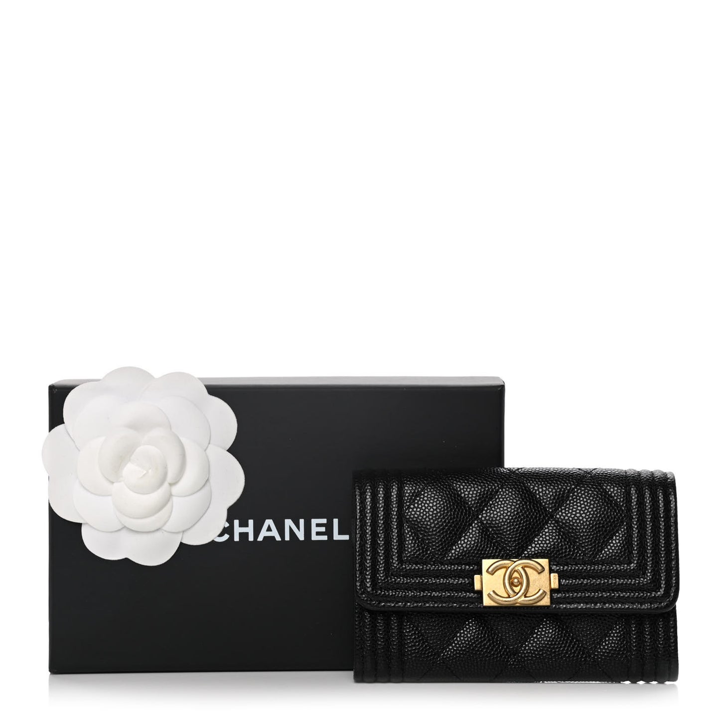 Caviar Quilted Boy Flap Card Holder Black