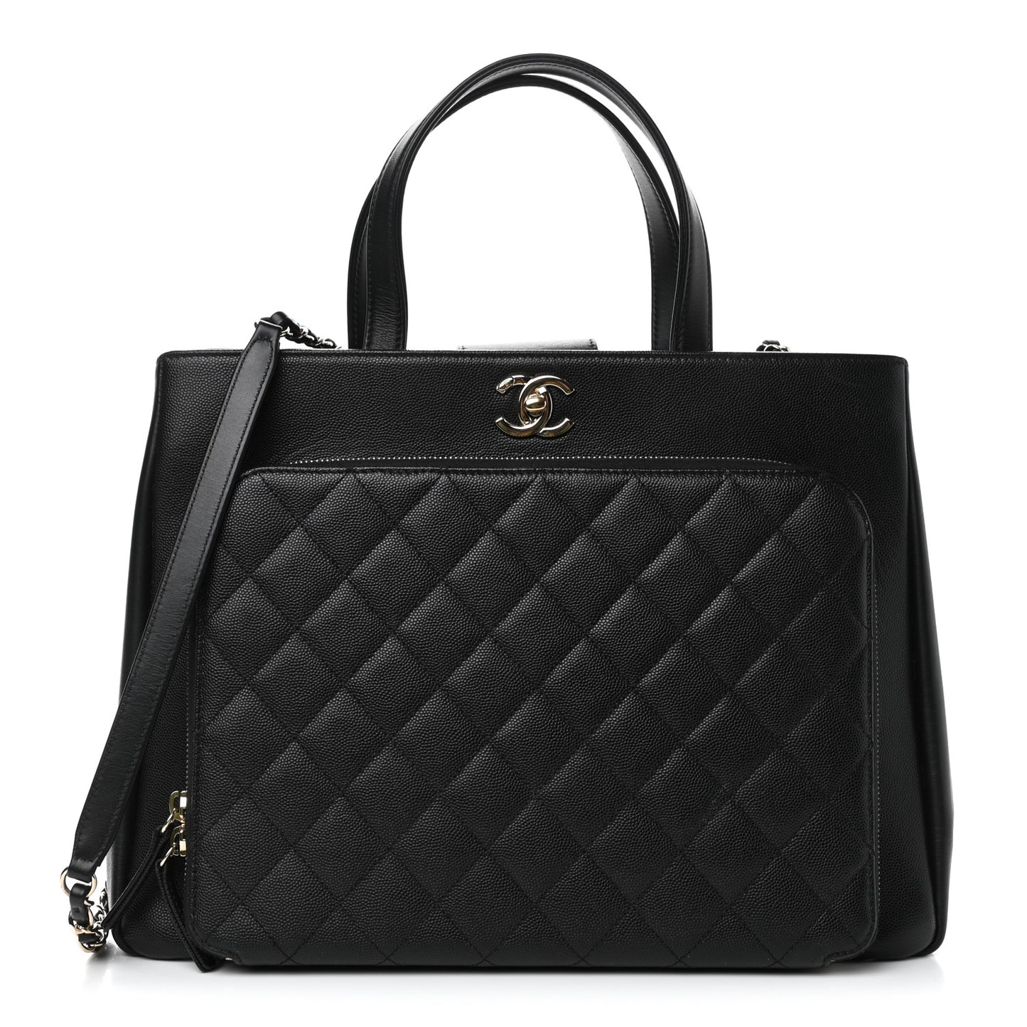 Caviar Quilted Large Business Affinity Shopping Bag Black