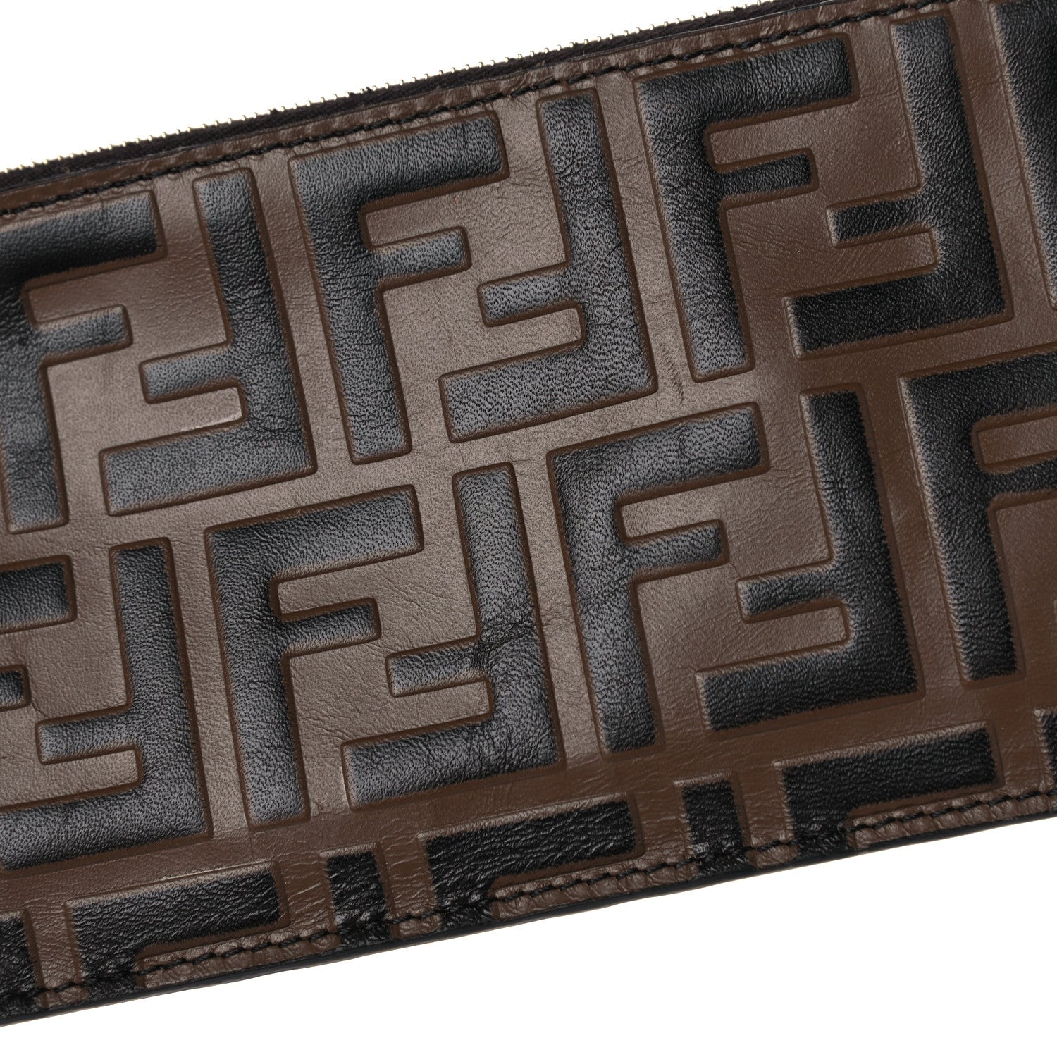 Fendi Calfskin FF 1974 Embossed Zip Pouch Maya Black 6 of 8