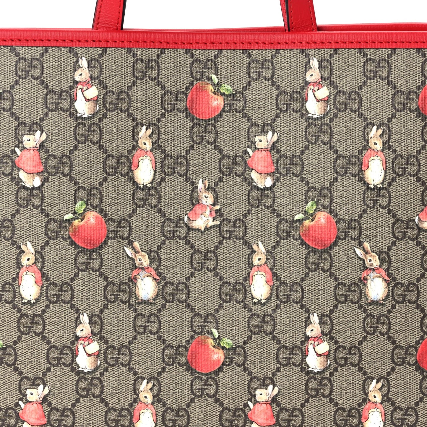 X Peter Rabbit GG Supreme Monogram Rabbit Apple Childrens Tote Beige Ebony Multicolor Bright Hibiscus