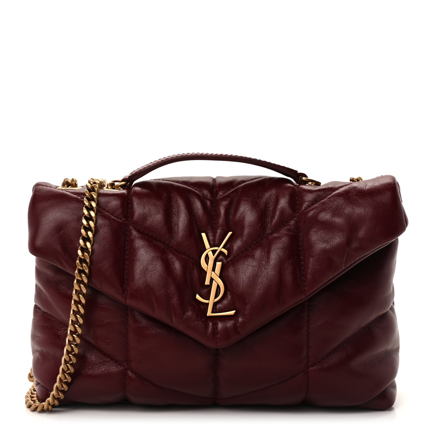 Saint Laurent Shiny Calfskin Quilted Toy Loulou Puffer Monogram Chain Satchel Dark Ruby 1 of 8