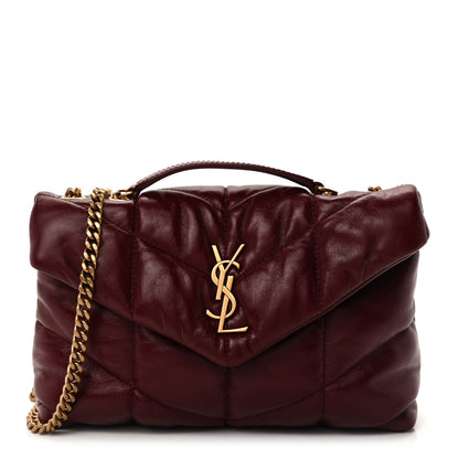 Saint Laurent Shiny Calfskin Quilted Toy Loulou Puffer Monogram Chain Satchel Dark Ruby 1 of 8