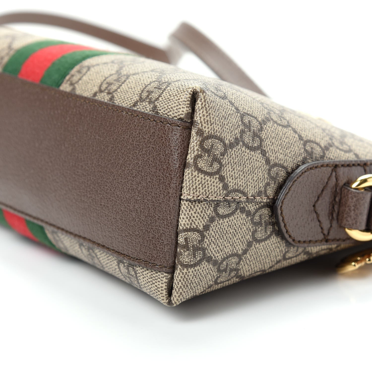 Gucci GG Supreme Monogram Textured Dollar Calfskin Web Small Ophidia Dome Shoulder Bag Beige Ebony New Acero 7 of 9