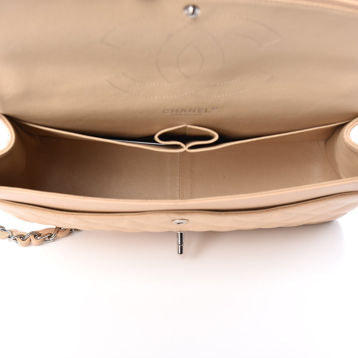 Caviar Quilted Jumbo Double Flap Light Beige