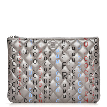 Chanel Metallic Lambskin Quilted Medium Data Center Cosmetic Case Silver 1 of 8