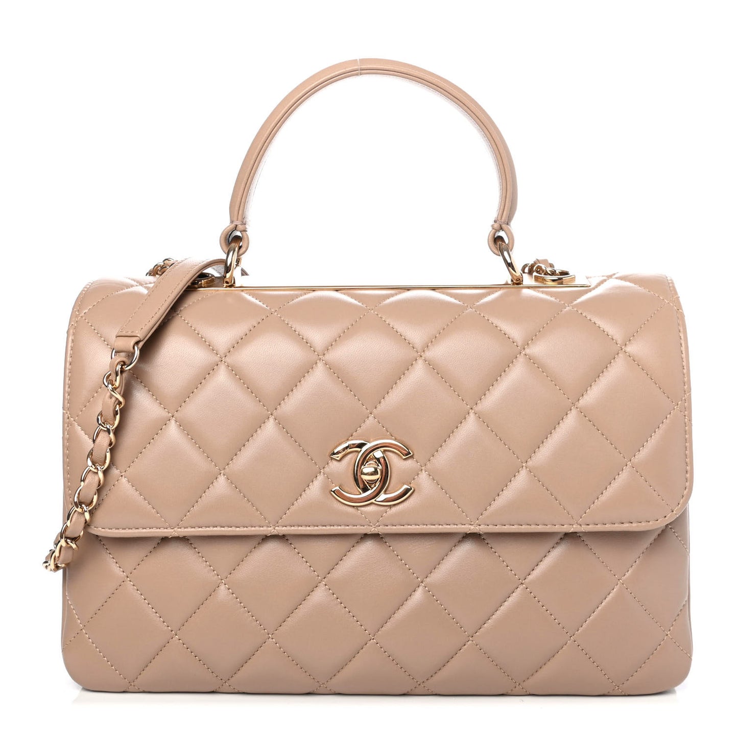 Lambskin Quilted Medium Trendy CC Flap Dual Handle Bag Beige