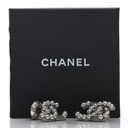 Chanel Pearl Crystal CC Drop Earrings Silver 5 of 5