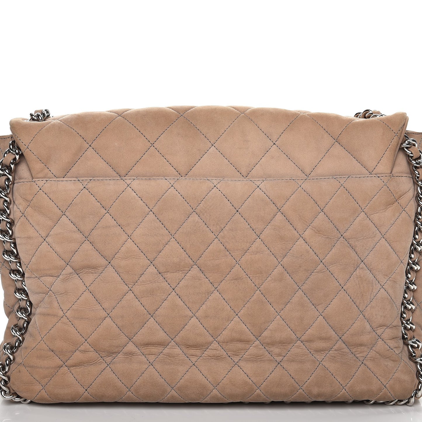 Nubuck Quilted Chain Around Maxi Flap Grey