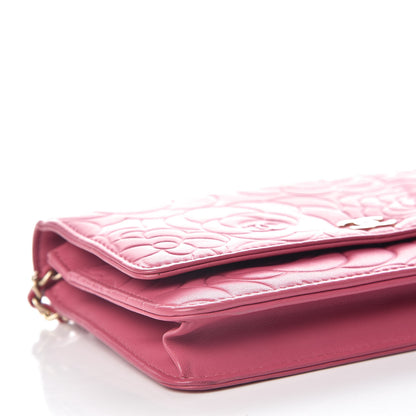 Chanel Lambskin Camellia Embossed Wallet On Chain WOC Pink 12 of 13