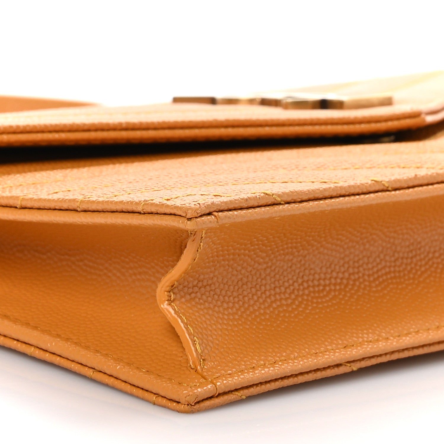 Saint Laurent Grain De Poudre Matelasse Chevron Monogram Envelope Chain Wallet Senape Yellow 8 of 9