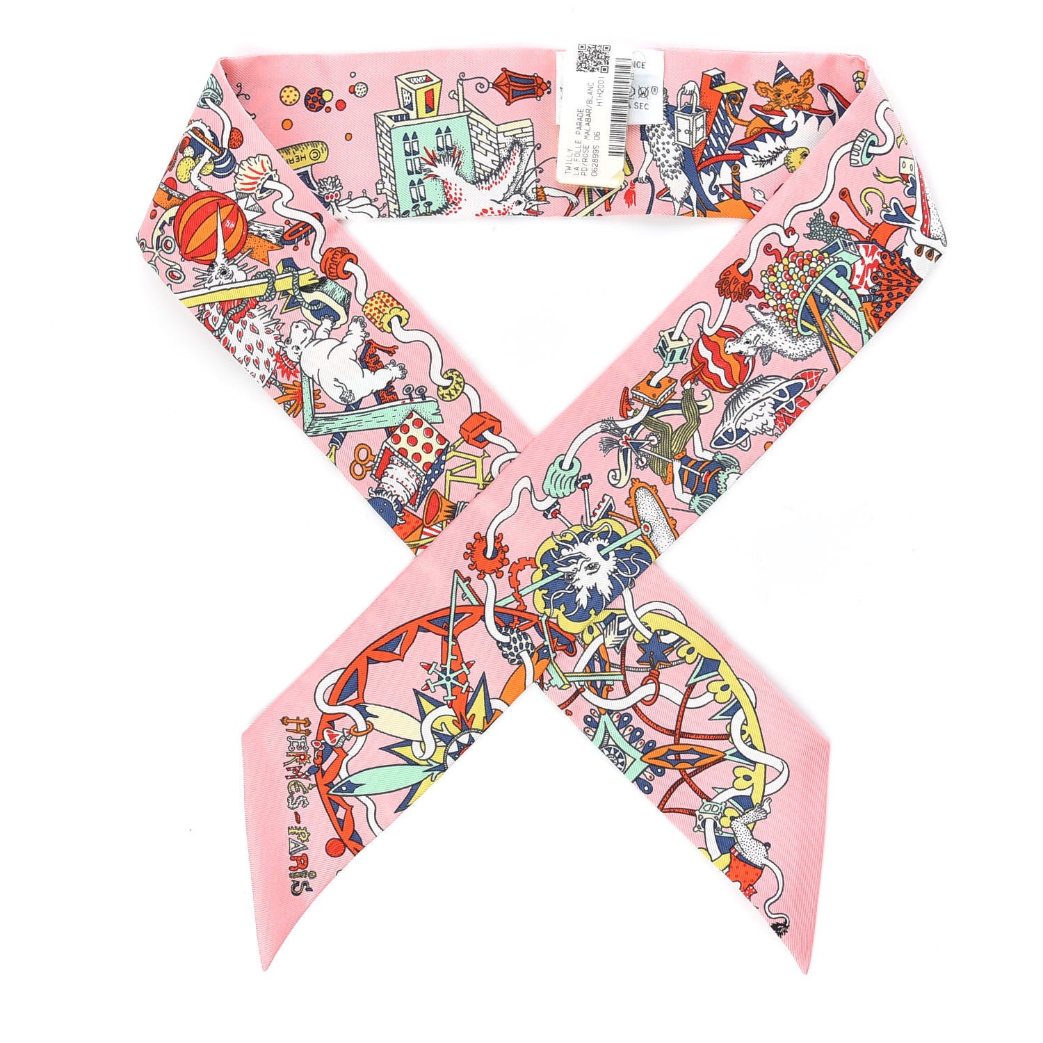 Hermes Silk La Folle Parade Twilly Rose Malabar White 1 of 4