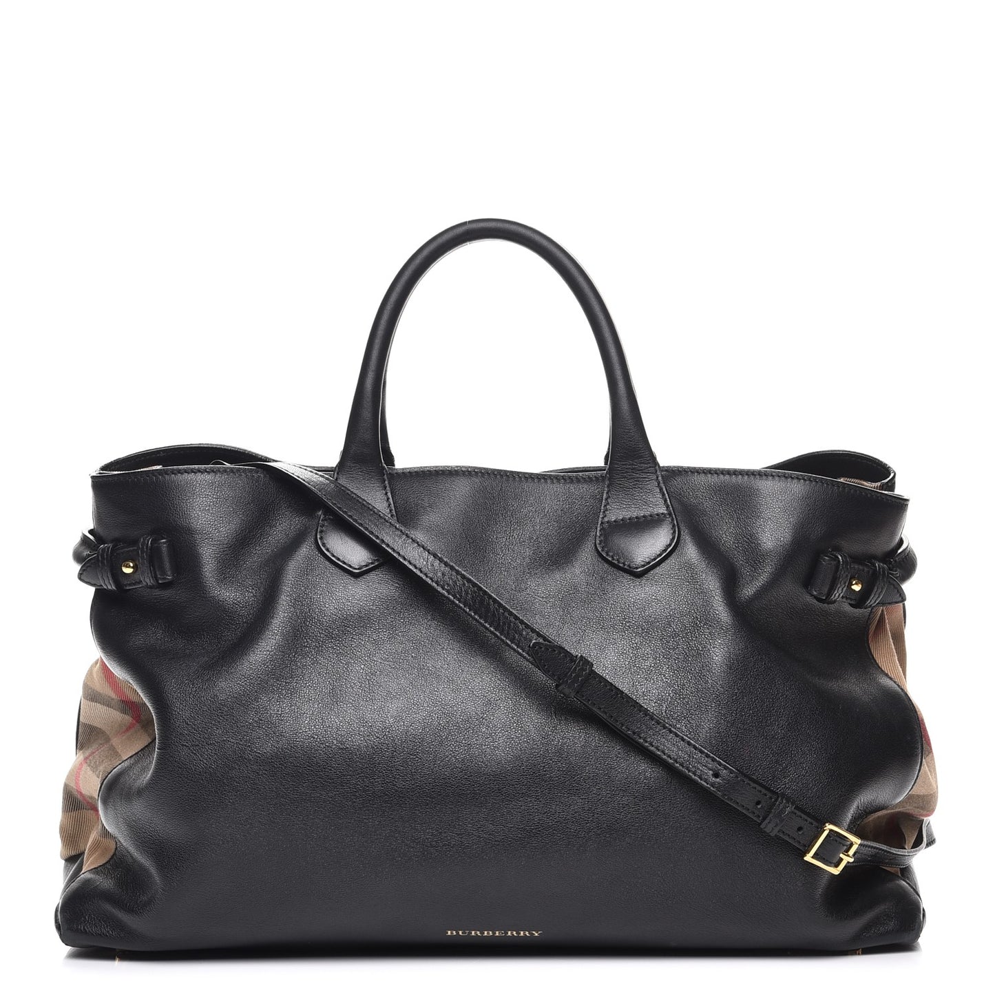 Grainy Calfskin House Check Large Banner Tote Black