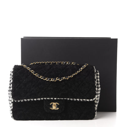 Chanel Shearling Tweed Jumbo Single Flap Black White 11 of 11