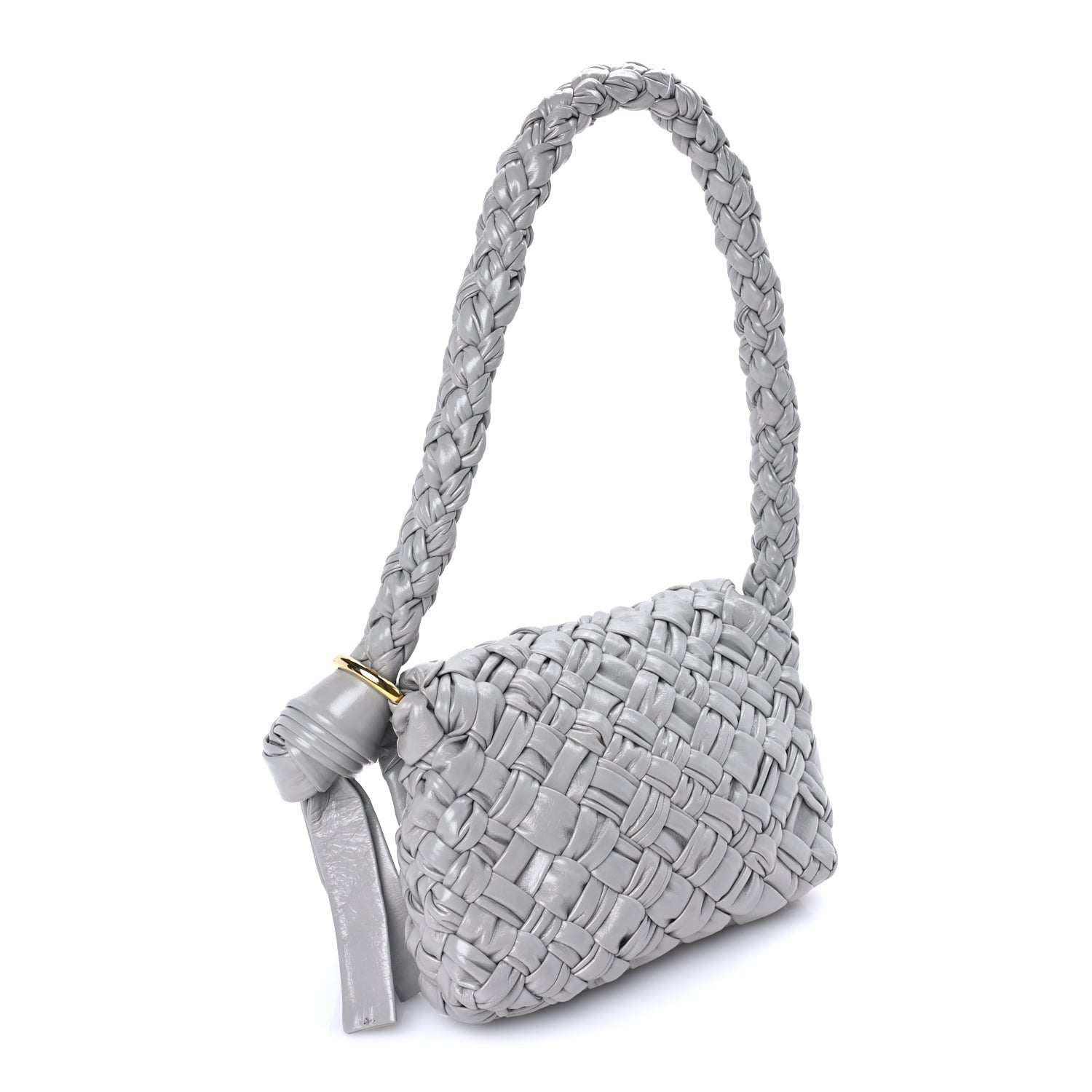Bottega Veneta Calfskin Foulard Intreccio Kalimero Città Shoulder Bag Grey 2 of 7