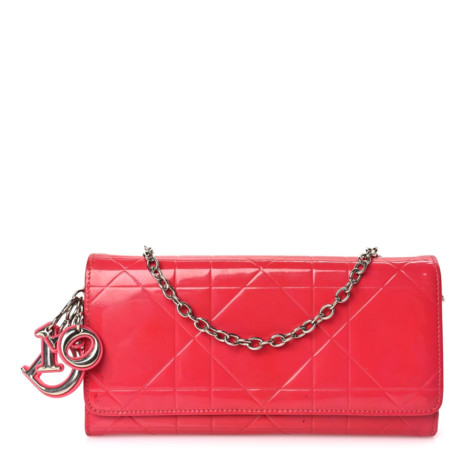 Christian Dior Patent Cannage Rendez-vous Chain Wallet Fuchsia 1 of 8