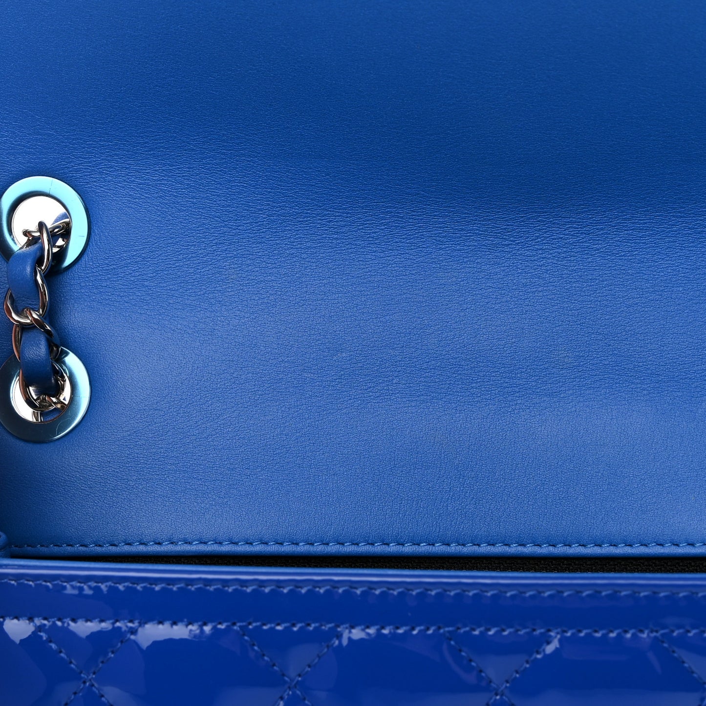 Patent Quilted Large Coco Shine Flap Blue