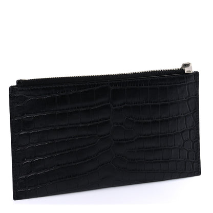 Saint Laurent Calfskin Crocodile Embossed Monogram Bill Pouch Black 3 of 6