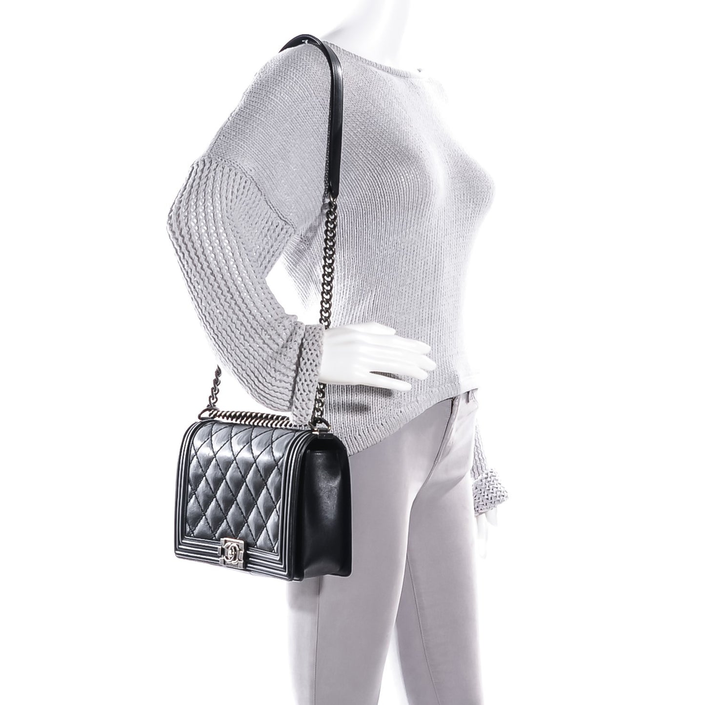 Calfskin Quilted Double Stitch New Medium Boy Flap Black