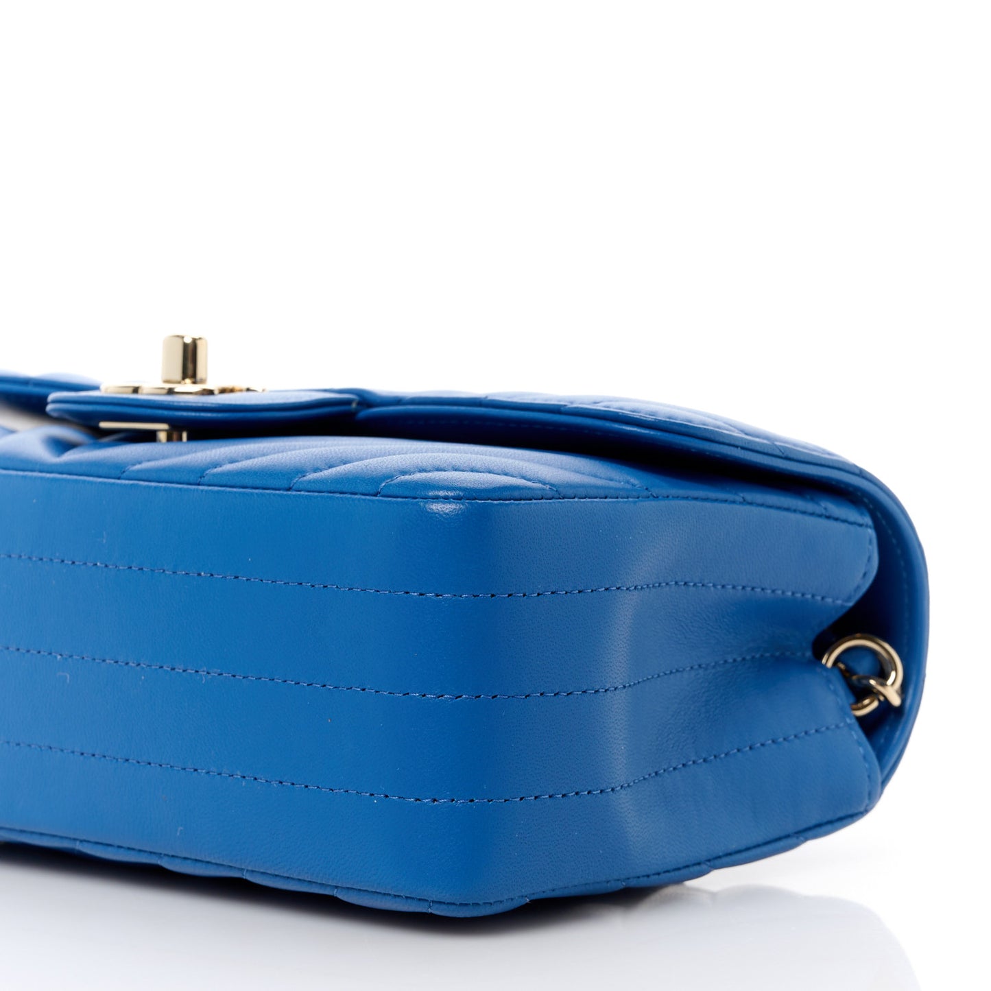 Lambskin Chevron Quilted Mini Rectangular Flap Blue