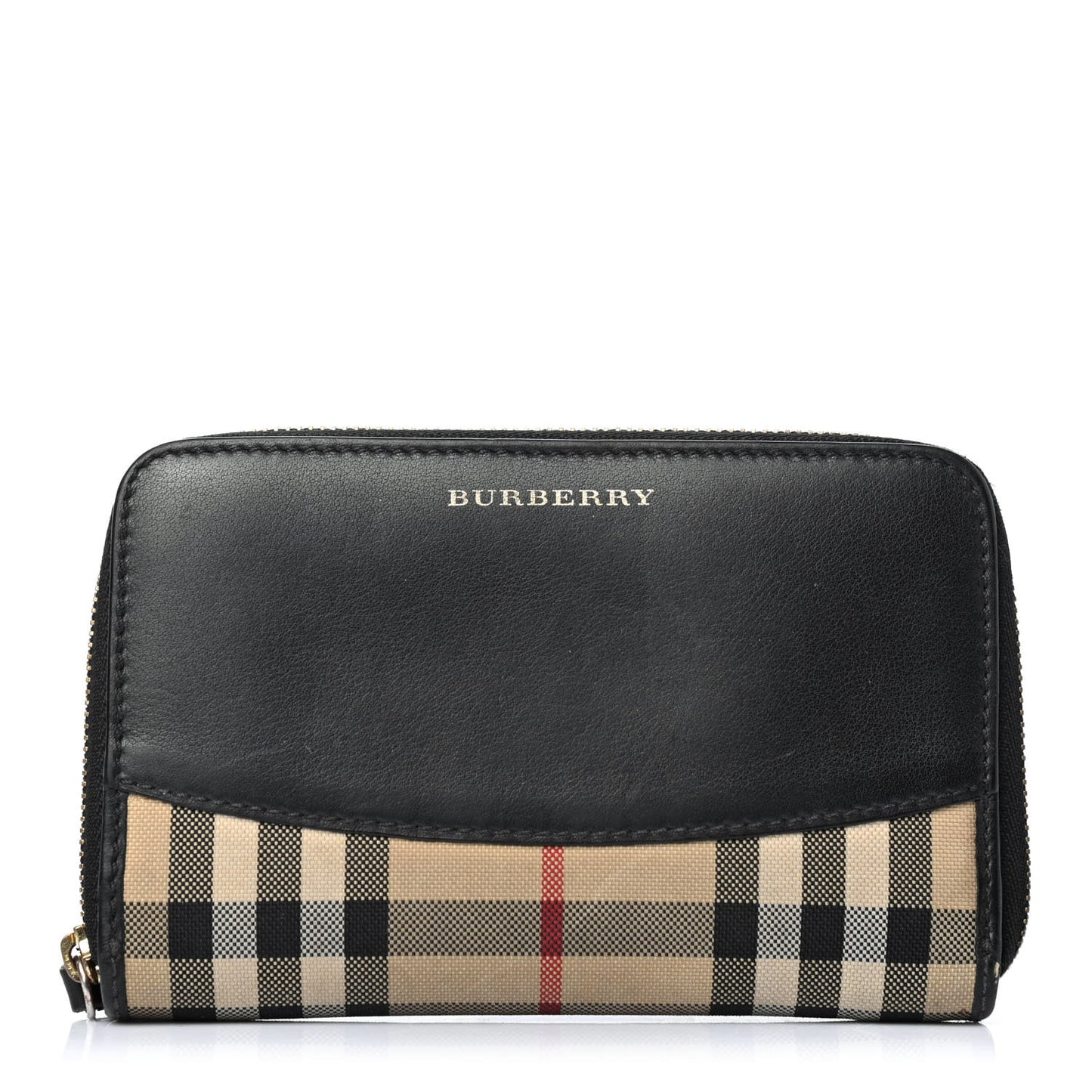 Calfskin Horseferry Check Medium Marston Zip Around Wallet Black