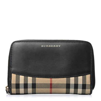 Burberry Calfskin Horseferry Check Medium Marston Zip Around Wallet Black 1 of 4