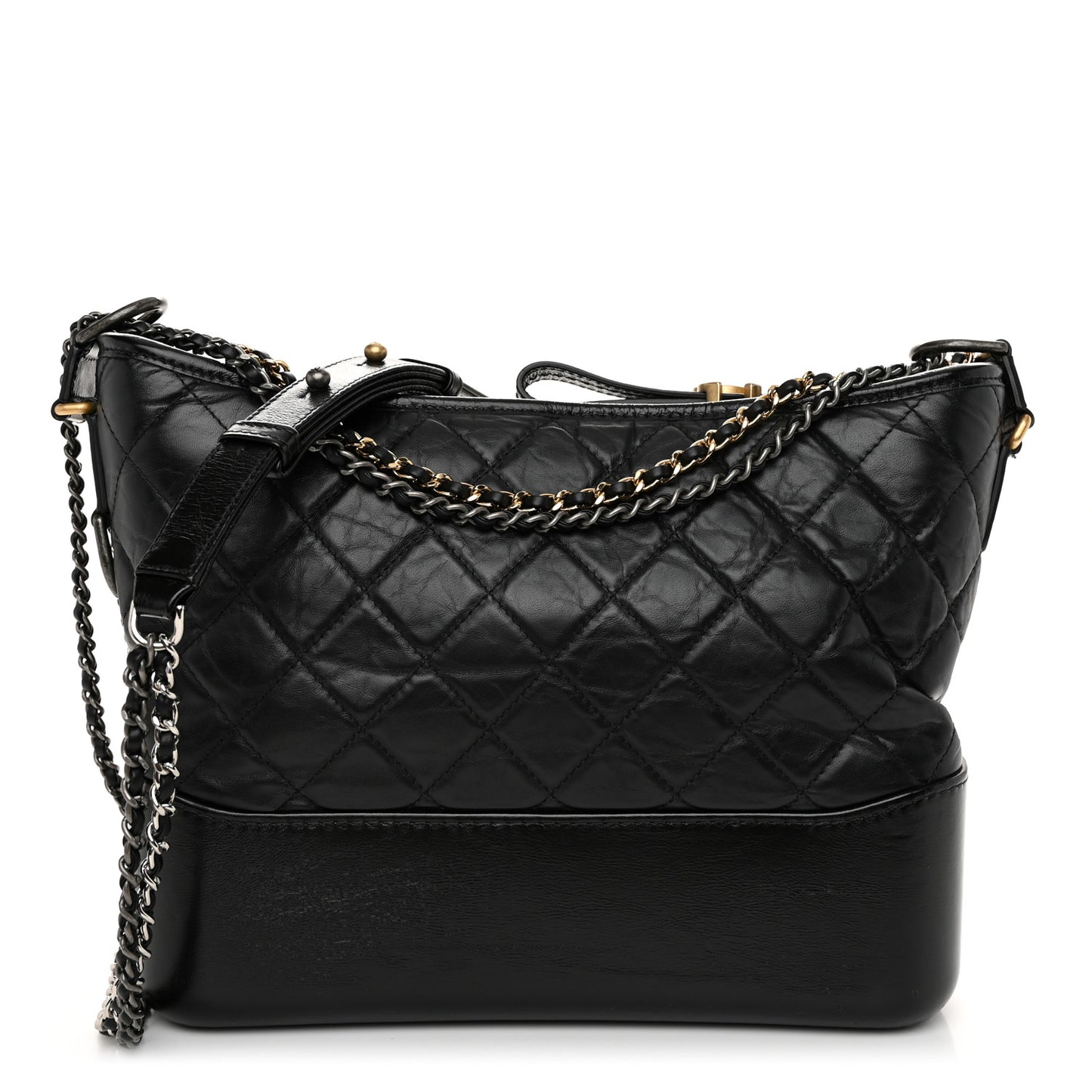 Aged Calfskin Quilted Medium Gabrielle Hobo Black