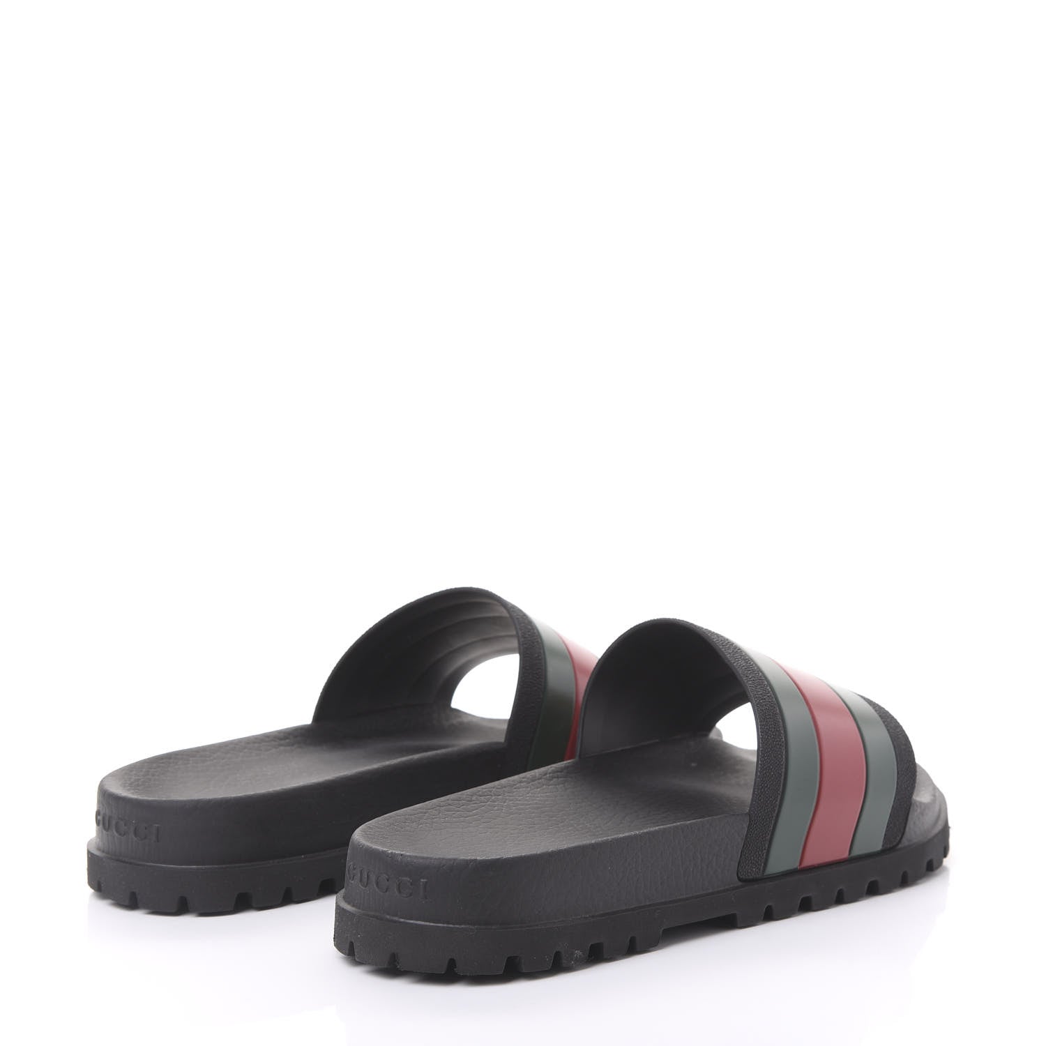 Gucci Rubber Web Mens Lug Sole Slide Sandals 9 Black Green Red 4 of 9