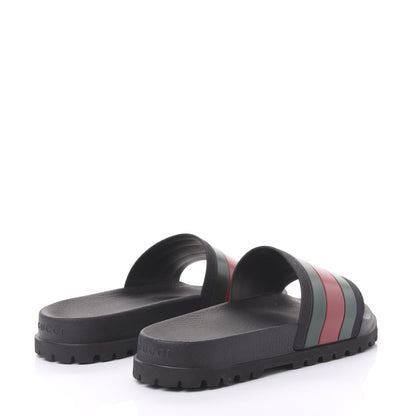 Gucci Rubber Web Mens Lug Sole Slide Sandals 9 Black Green Red 4 of 9