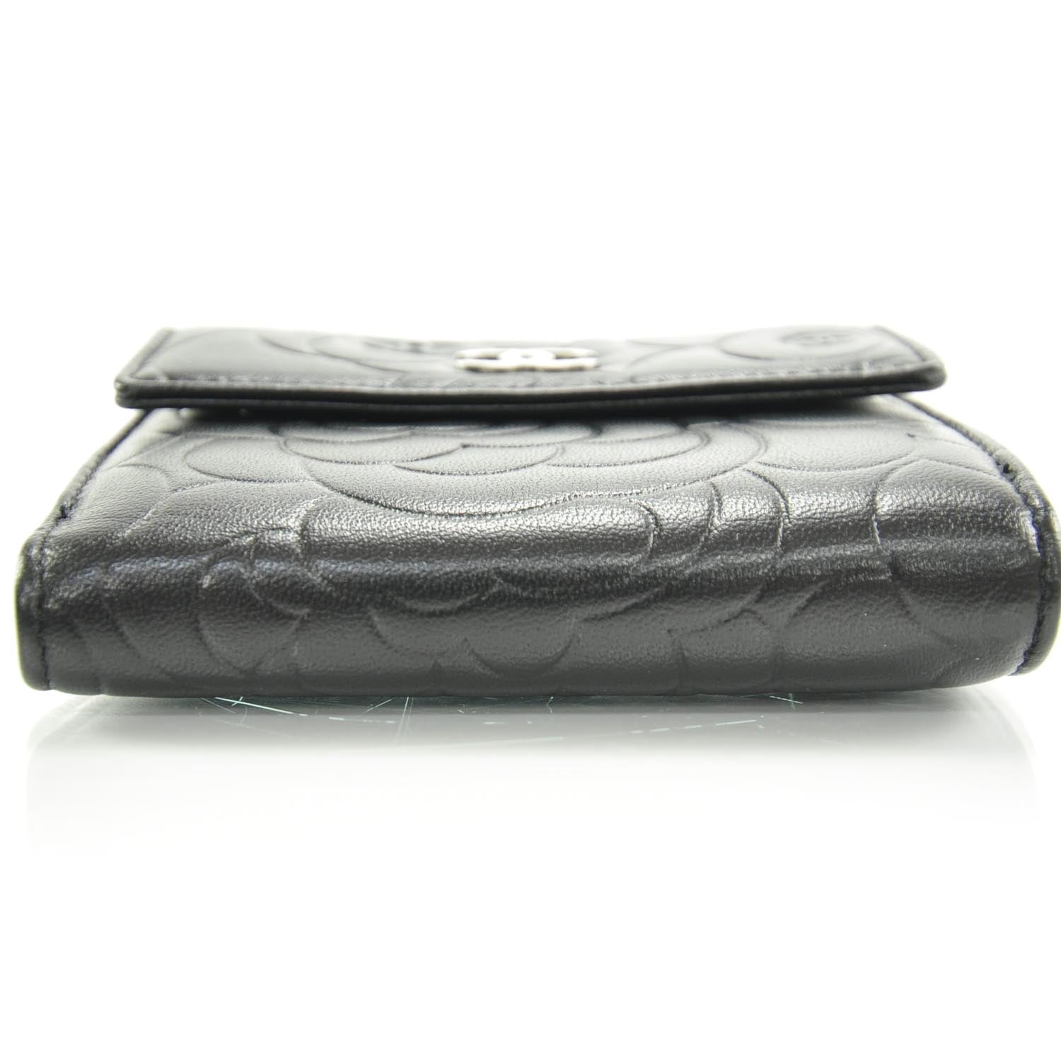 Chanel Leather Camellia Embossed Bi-Fold Wallet Black 5 of 10