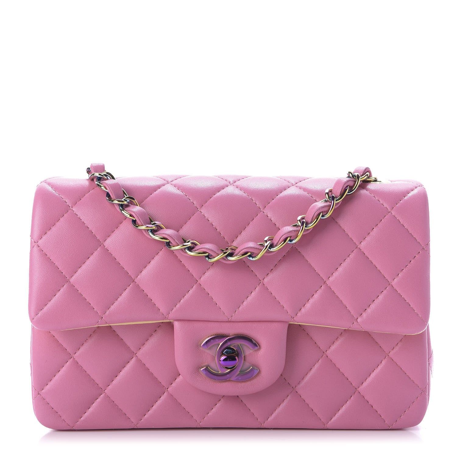 Chanel Lambskin Quilted Mini Rectangular Flap Pink Yellow 1 of 9