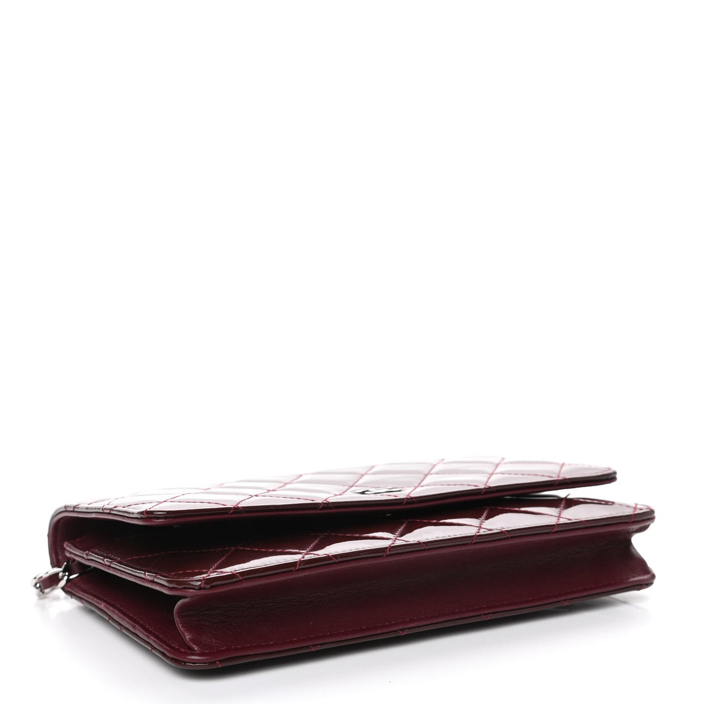 Patent Quilted Wallet On Chain WOC Burgundy