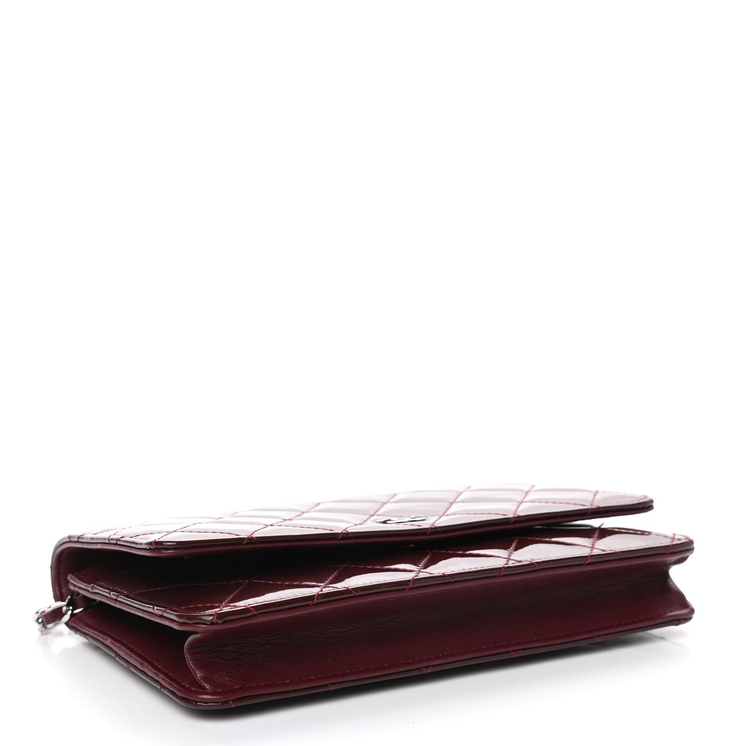 Chanel Patent Quilted Wallet On Chain WOC Burgundy 3 of 4